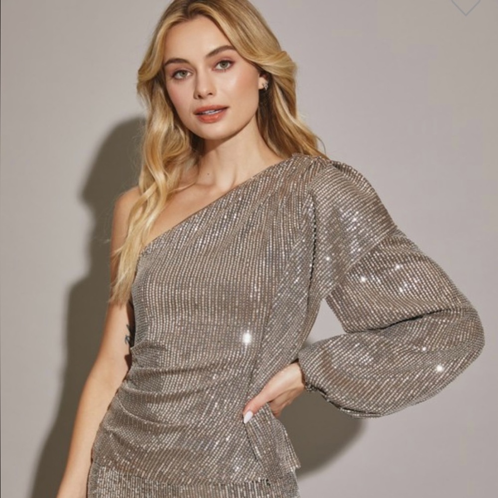 Elegant Silver One-Shoulder Top